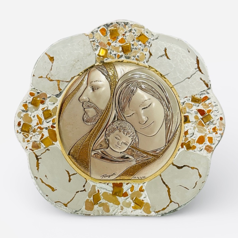 Vintage Romagnoli Italian Silver & Murano Glass Holy Family Plaque - Signed